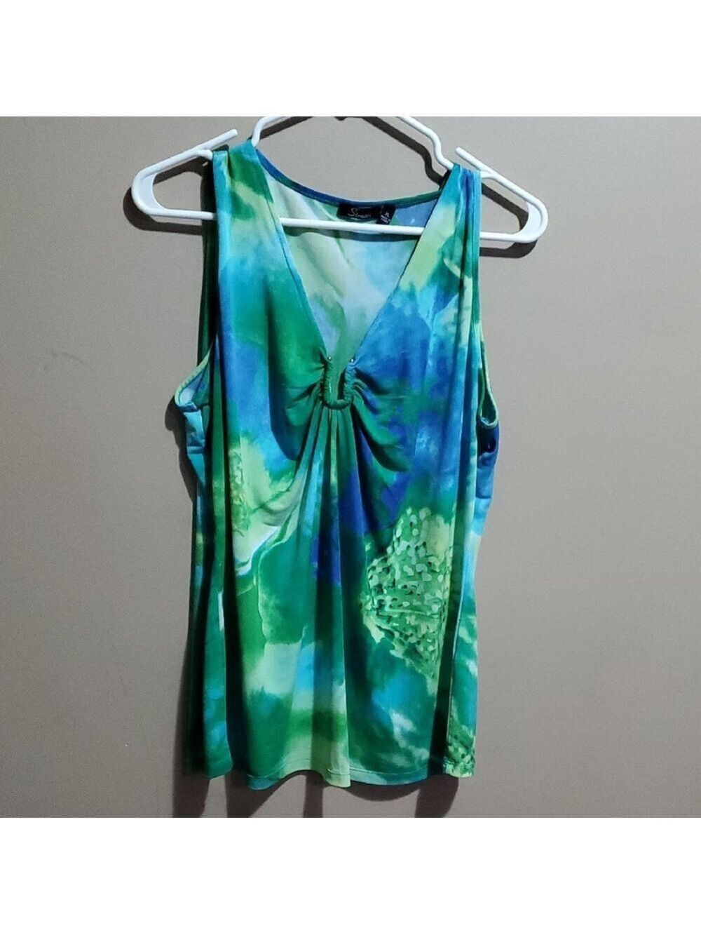 Strazzi Blue and Green Sleeveless Top Size XL